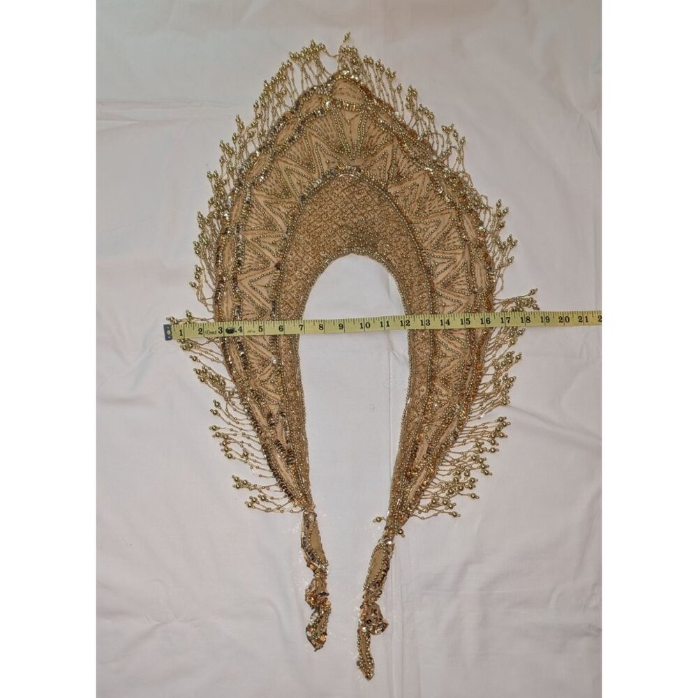 Gold Beaded Fringe Shawl Wrap New Years Christmas Party Festive - Picture 11 of 12
